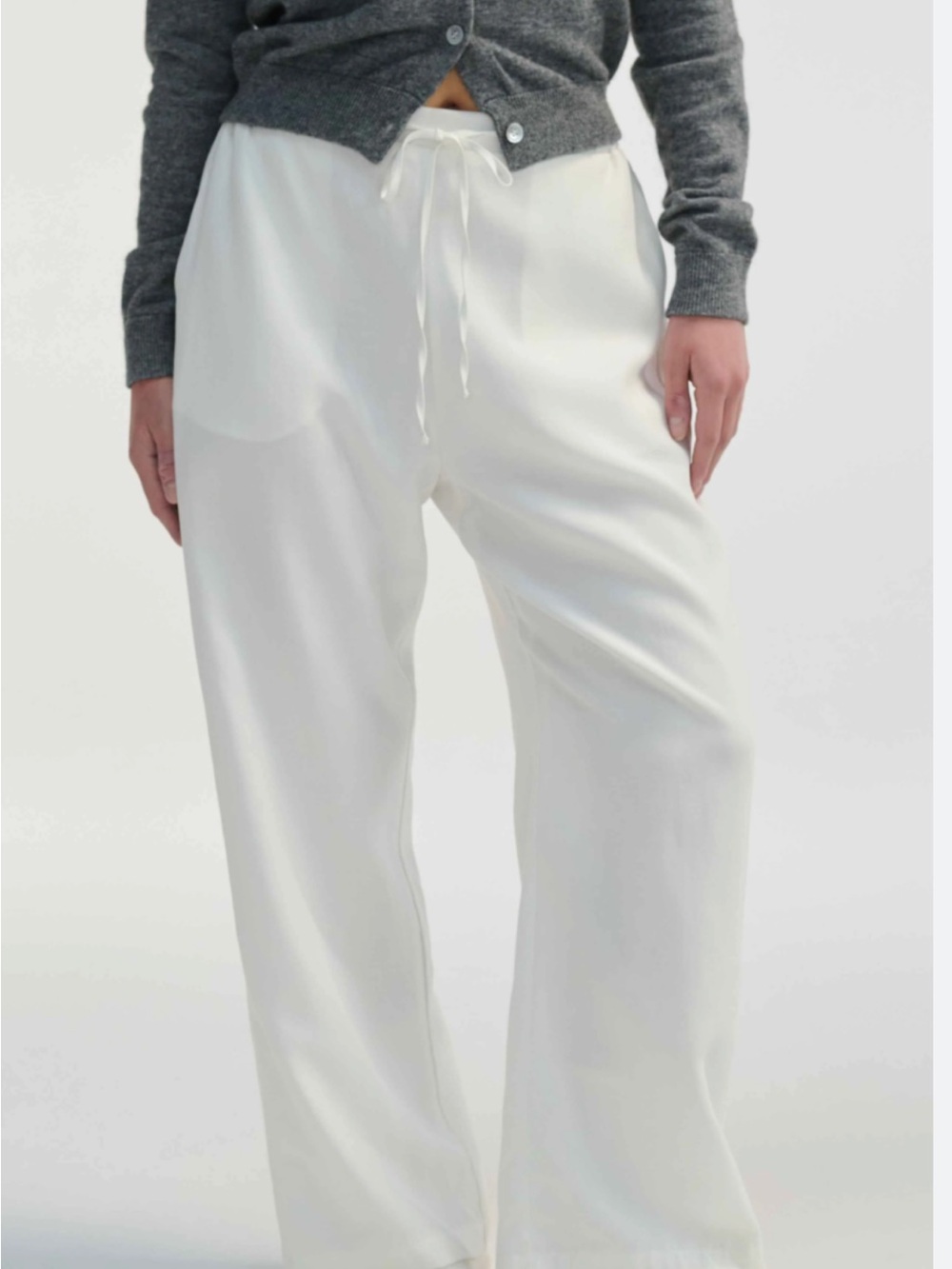 Almina Concept White Cream Drawstring Linen Pants